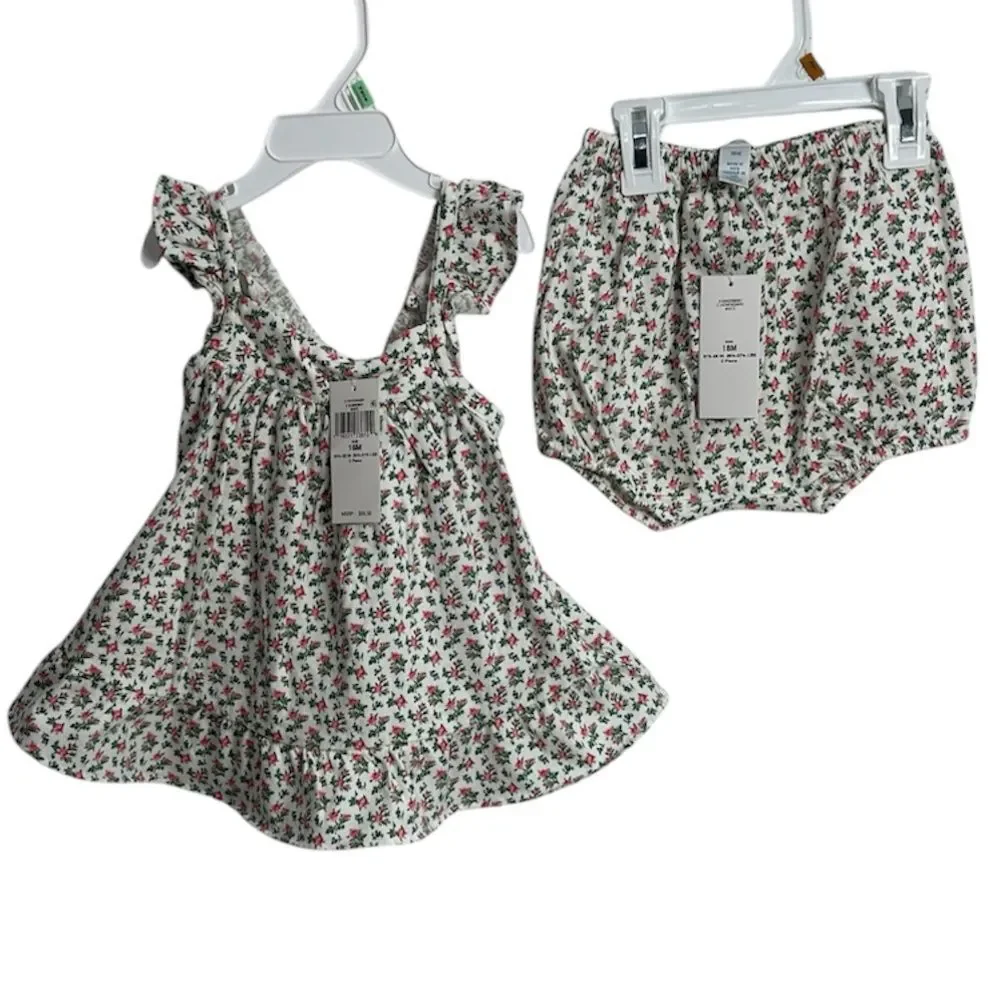 POLO Ralph Lauren Baby Girls Floral Cotton Jersey Top & Bloomer Set, Sz 18months